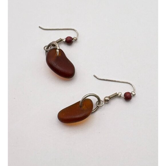 Amber Colored Dangle Earrings Silver Tone Beaded Accents Nature Boho - Picture 3 of 6